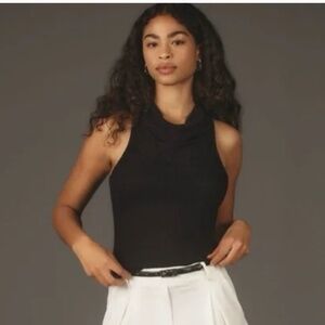 ANTHROPOLOGIE Black Ribbed High Mock Neck Sleeveless Top Size Small
